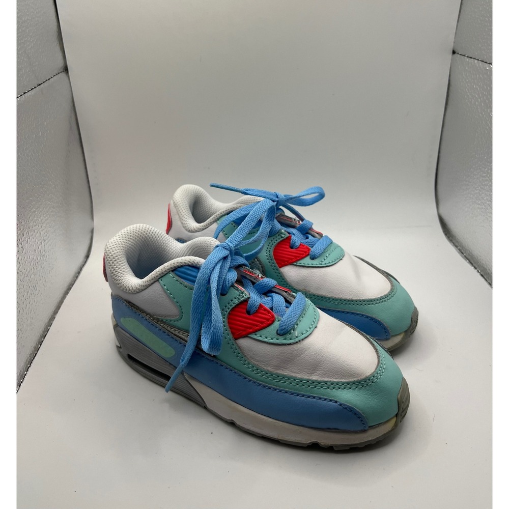 Nike Air Max 90 Toddler‎ Shoes White Aqua Red Blue Sneakers Size 9C